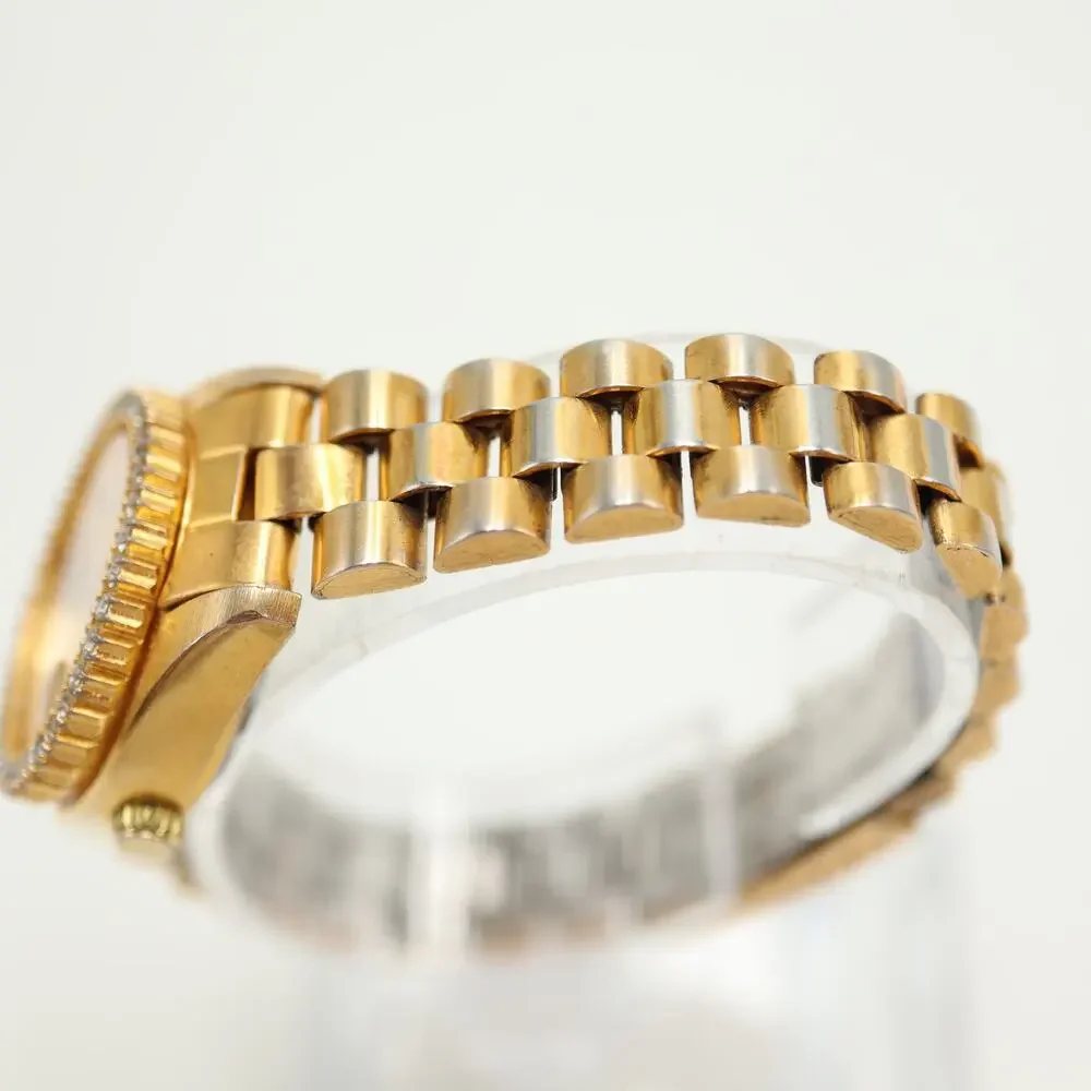Gruen Gold Tone Crystal Bezel 26mm Womens Watch Date Steel Bracelet New Battery